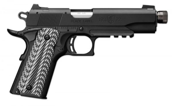 Browning 1911-22 Black Label Suppressor Ready with Rail Black and gray G-10 with angled serrations .22 LR 4.875-inch 10Rd