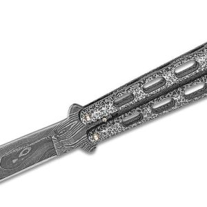 Bear and Sons Cutlery Butterfly Silver Knife – 4″ Plain Damascus Clip Point Blade