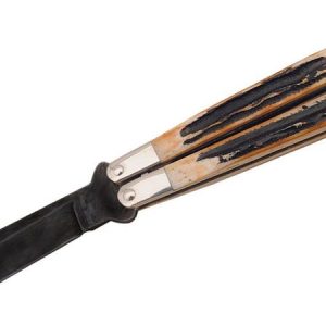 Bear and Sons Cutlery Butterfly Stag Bone Knife – 4″ Plain Black Clip Point Blade